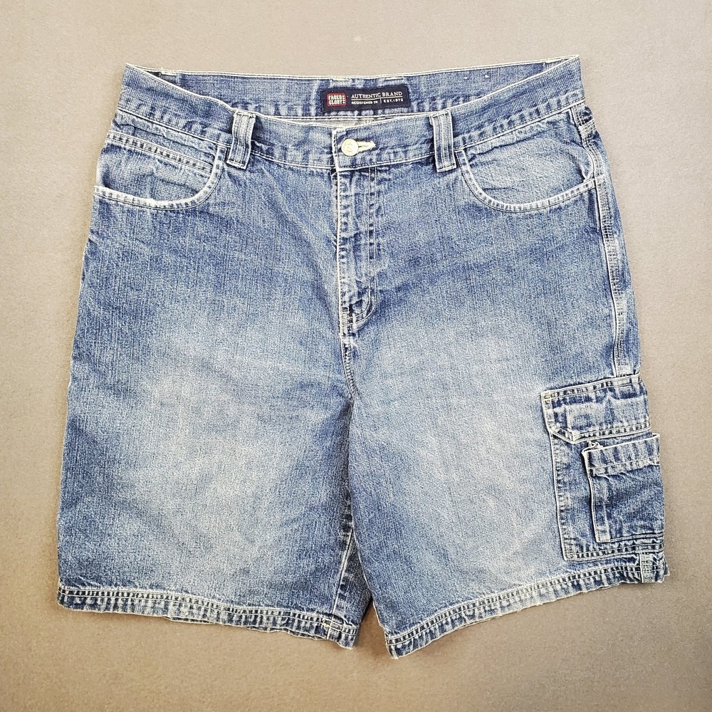VTG Faded Glory Shorts Mens 36 Baggy Cargo Skate Blue Jean Jorts 10" Y2K